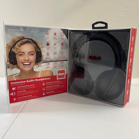 RCA Immersive Bluetooth Audio Headphones With Bass Boost, Black, New - Picture 7 of 12